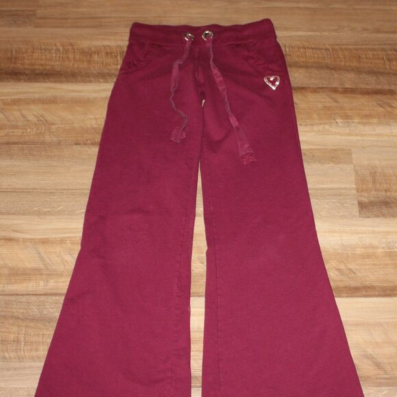 TWISTED HEART Size P-SM Burgundy Wine Rhinestone Heart Wide Leg Sweatpants - Picture 5 of 10